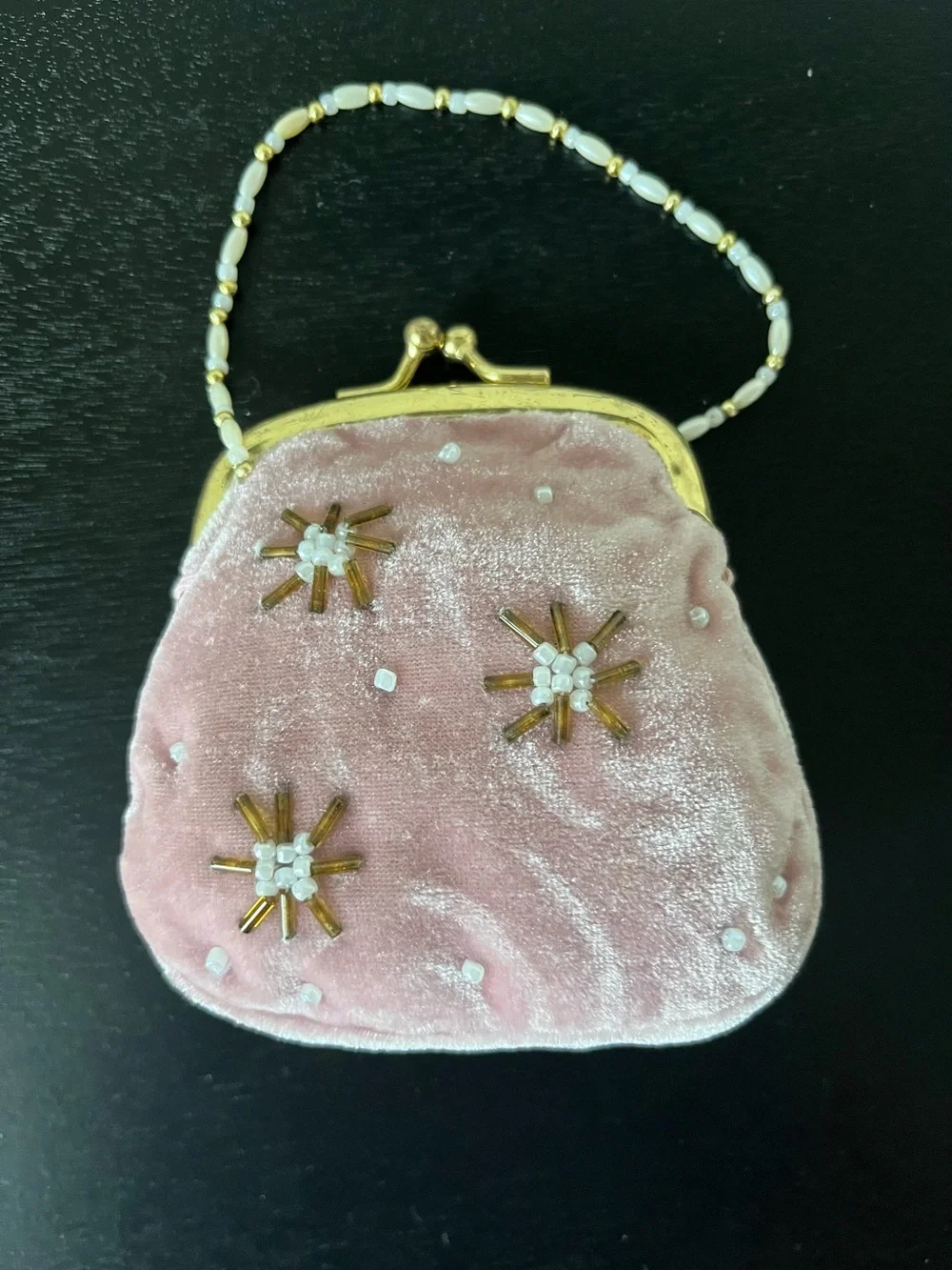 Vintage 1950’s Pink Velvet Beaded Mini Handbag